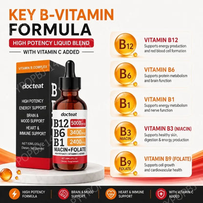 Docteat Vitamin B Complex Liquid Drops with Vitamin C Supports Energy Metabolism Daily Wellness 60ml