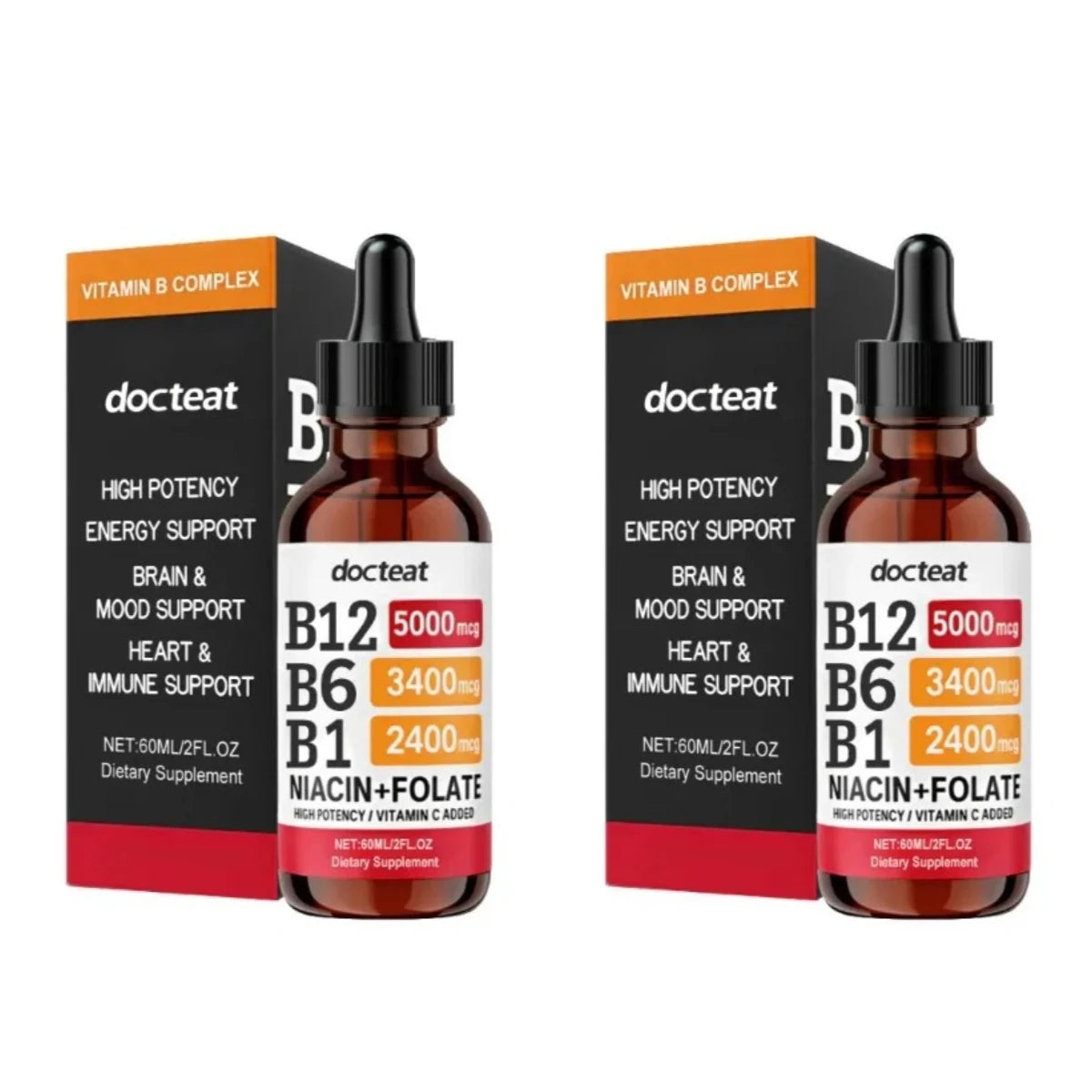 Docteat Vitamin B Complex Liquid Drops with Vitamin C Supports Energy Metabolism Daily Wellness 60ml