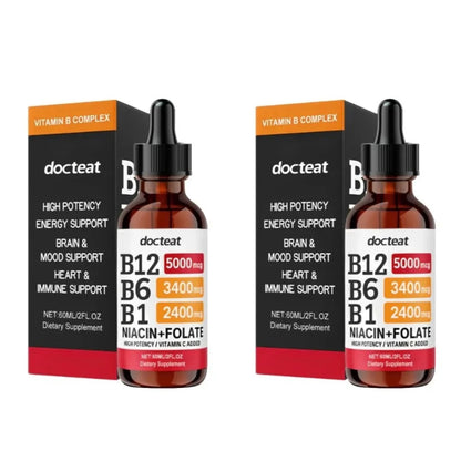 Docteat Vitamin B Complex Liquid Drops with Vitamin C Supports Energy Metabolism Daily Wellness 60ml