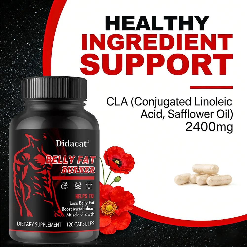Stimulant-Free Men's Belly Fat Burner Capsules, Boost Metabolism, Burn Stubborn Fat, Tighten Abs, Preserve Muscle, Caffeine-Free