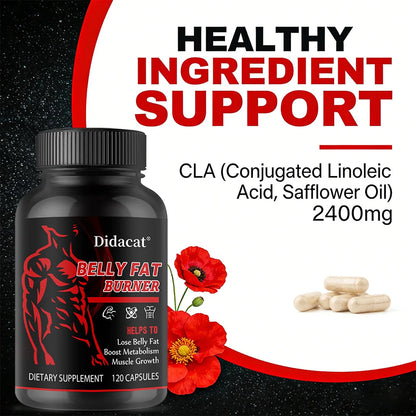 Stimulant-Free Men's Belly Fat Burner Capsules, Boost Metabolism, Burn Stubborn Fat, Tighten Abs, Preserve Muscle, Caffeine-Free