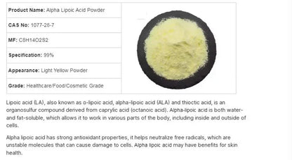 Global Customized 99% Alpha Lipoic Acid Powder,Aluminum Foil Packing for Fast Delivered,ALA [Latest Date]