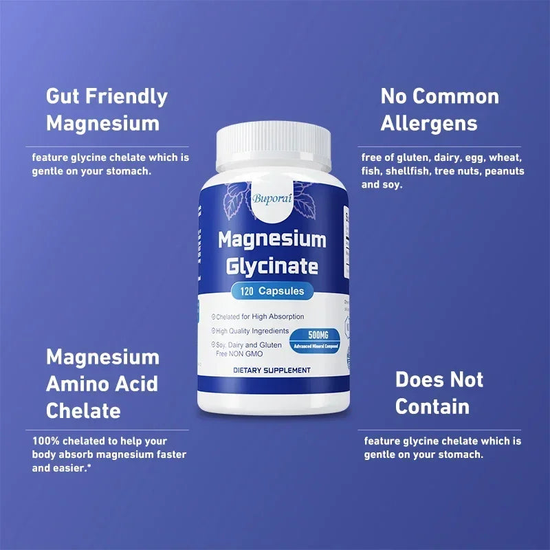 Magnesium Glycinate - Support Nerve, Heart and Muscle Health, Helps with Stress, Sleep Quality Support, Muscles Recovery