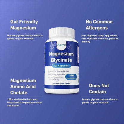 Magnesium Glycinate - Support Nerve, Heart and Muscle Health, Helps with Stress, Sleep Quality Support, Muscles Recovery