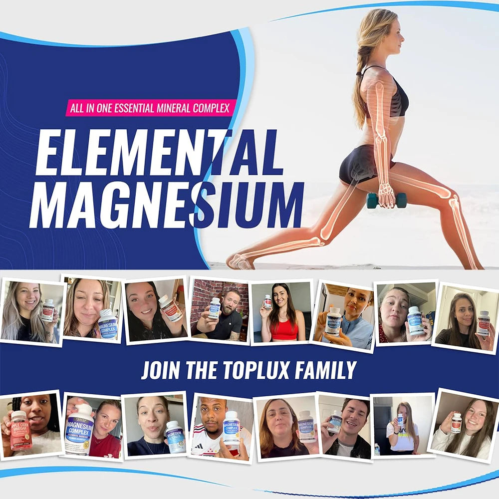 Magnesium Complex Supplement 8 Elemental 1000mg - Magnesium Glycinate, Citrate, Malate, Taurate for Bones, Recovery, Energy