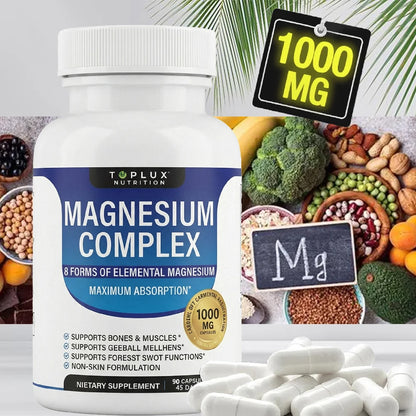Magnesium Complex Supplement 8 Elemental 1000mg - Magnesium Glycinate, Citrate, Malate, Taurate for Bones, Recovery, Energy