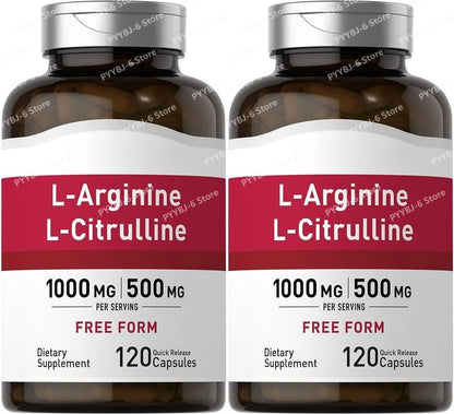L-Arginine L-Citrulline Capsules 1000mg/500mg Free Form Amino Acid Supplement for Fitness Support & Active Lifestyle, 120 Ct