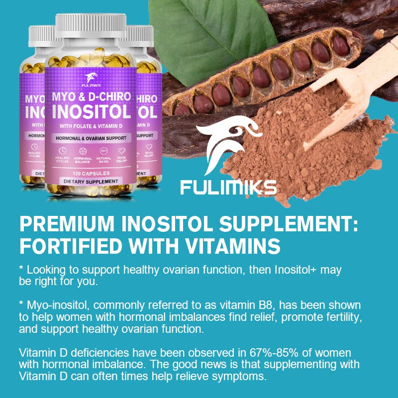 Myo & D-Chiro Inositol Capsules, with Ashwagandha, Improves Muscle, Ovarian Function, Antioxidant, Blood Sugar Balance