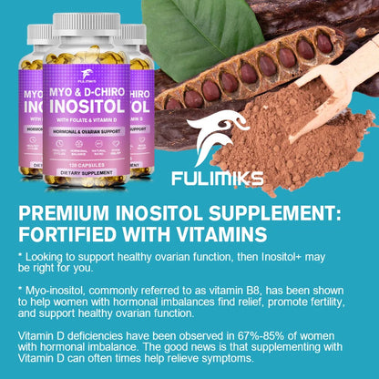 Myo & D-Chiro Inositol Capsules, with Ashwagandha, Improves Muscle, Ovarian Function, Antioxidant, Blood Sugar Balance