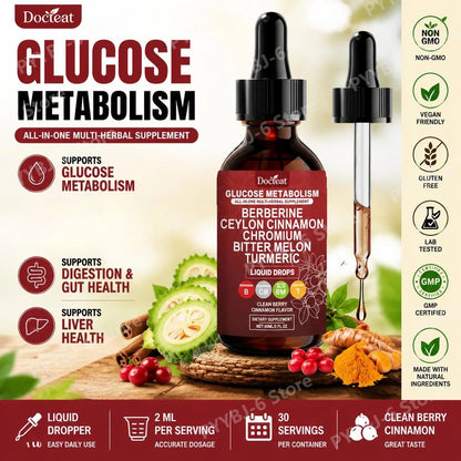 Docteat Metabolism Liquid Drops with Chromium Picolinate, Berberine HCl Extract, Ceylon Cinnamon, Turmeric Extract 60 ML