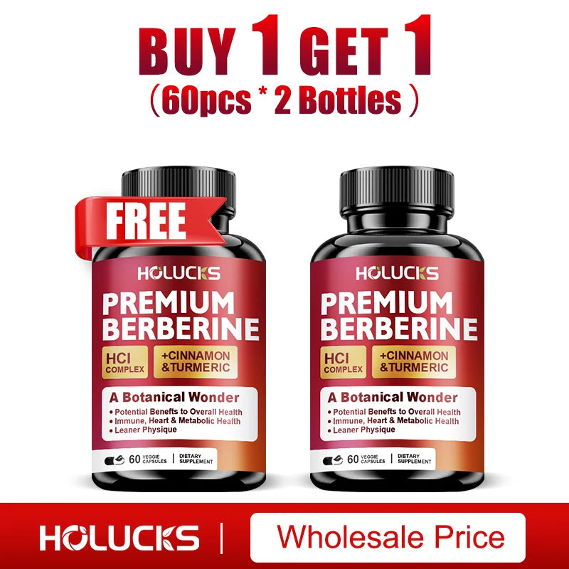 Buy 1 Get 1 Free! Premium Berberine Supplement, for Natural Blood Sugar, Liver Detox, Metabolic Health & Weight Management Aid