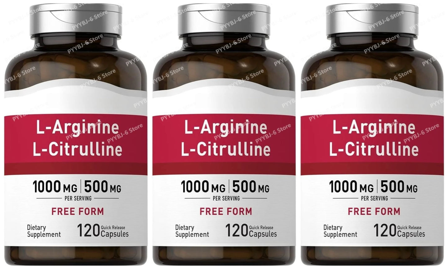 L-Arginine L-Citrulline Capsules 1000mg/500mg Free Form Amino Acid Supplement for Fitness Support & Active Lifestyle, 120 Ct