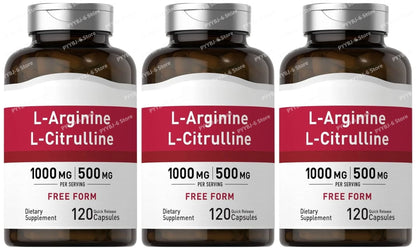 L-Arginine L-Citrulline Capsules 1000mg/500mg Free Form Amino Acid Supplement for Fitness Support & Active Lifestyle, 120 Ct