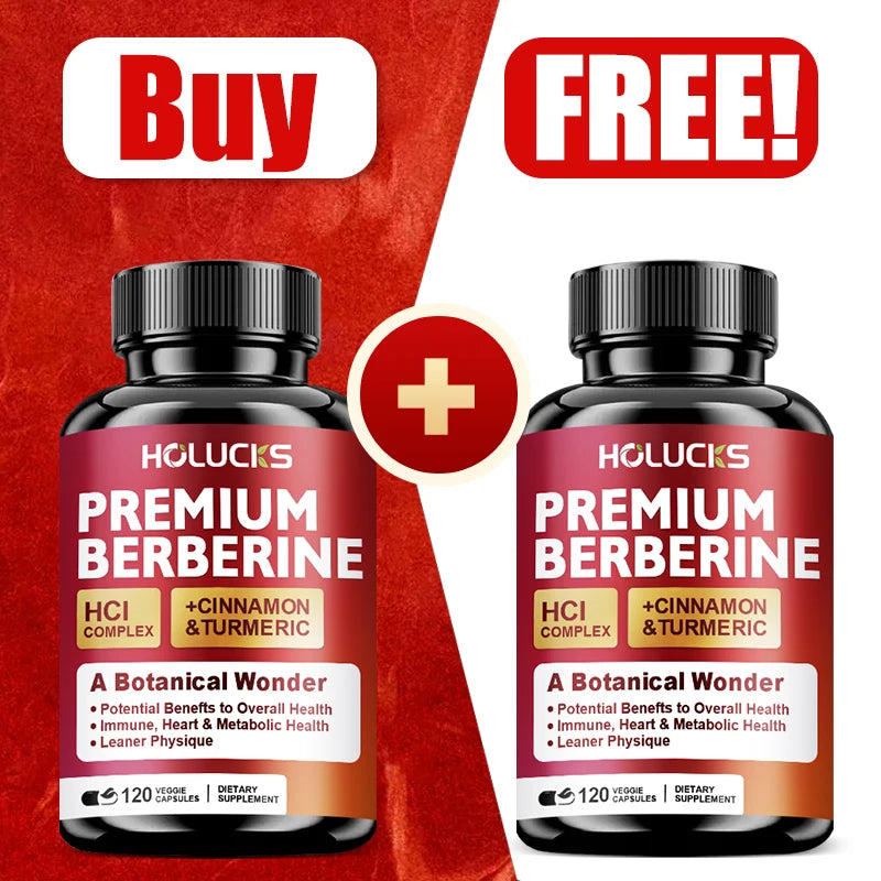 Buy 1 Get 1 Free! Premium Berberine Supplement, for Natural Blood Sugar, Liver Detox, Metabolic Health & Weight Management Aid