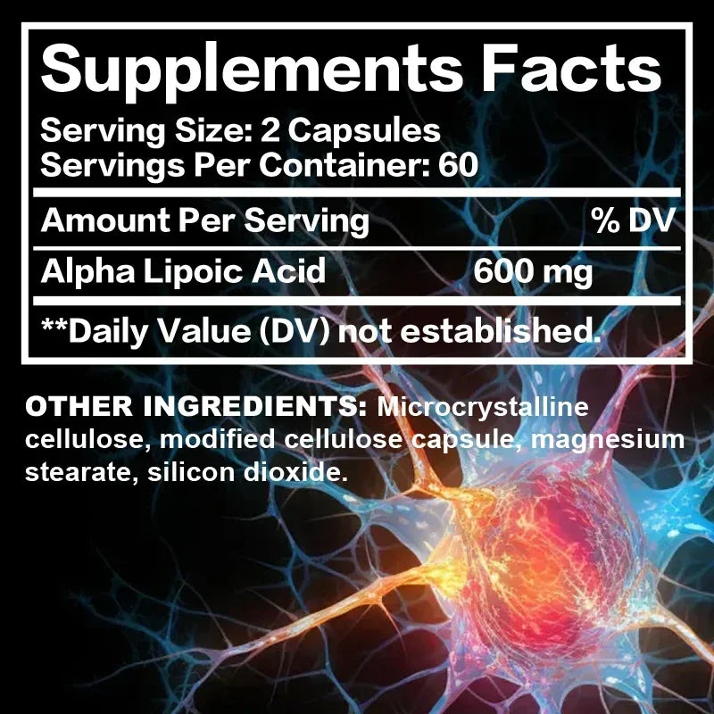 Alpha Lipoic Acid - Supports Neurological Health, Relieve Neuralgia, Powerful Antioxidant, Sugar Metabolism, Improves Immunity