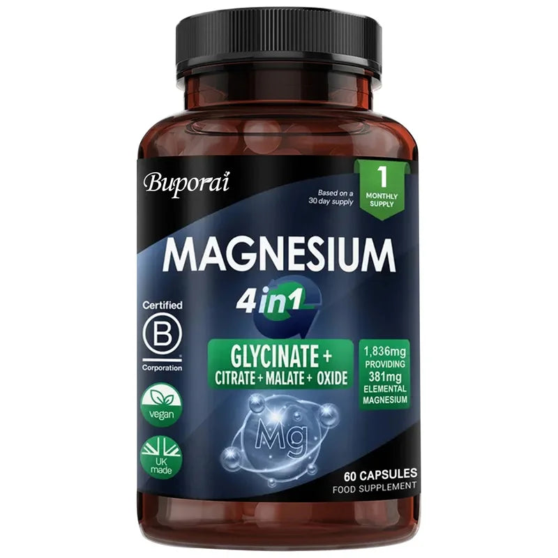 Magnesium 4-in-1 Complex - Supports Immune Health, Promotes Muscle Relaxation and Bone Health, and Helps Improve Sleep