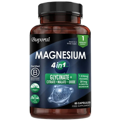 Magnesium 4-in-1 Complex - Supports Immune Health, Promotes Muscle Relaxation and Bone Health, and Helps Improve Sleep