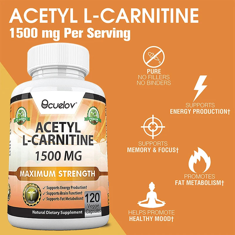Acetyl L-Carnitine Capsules, Unisex Energy & Metabolic Support Dietary Supplement, Increase Body Performance, Promote Metabolic